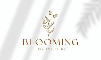 logo dessiné à la main d'élément floral botanique avec fleur et feuilles sauvages. logo pour spa et salon de beauté, boutique, magasin bio, mariage, designer floral, intérieur, photographie, cosmétique. vecteur