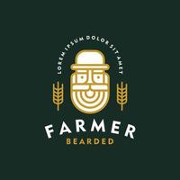 étiquette de bière, logo de bière. ancien fermier barbu brasserie emblème style vintage. vecteur