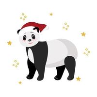 carte de noël et du nouvel an avec un panda dans un chaperon rouge. clipart vectoriel, illustration isolée vecteur