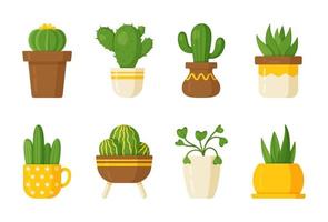 illustration vectorielle d'un ensemble de cactus et de plantes d'intérieur. vecteur