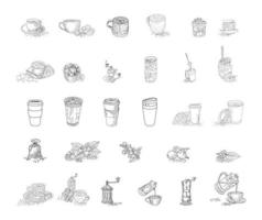 illustration vectorielle de café set dessinés à la main. vecteur