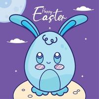 dessin animé kawaii d'un lapin bleu oeuf de pâques vecteur de joyeuses pâques