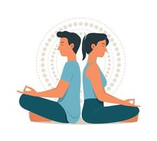 homme et femme yoga méditant illustration. vecteur