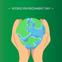 journée mondiale de l'environnement. main humaine tenant la terre sauver la planète illustration vectorielle plane