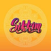 typographie de lettrage manuscrite sikkim. états de l'inde.calligraphie pour logo badge icône carte carte postale logo, bannière, étiquette. illustration vectorielle eps10. mandala orange multicolore dégradé lumineux vecteur