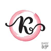 modèle de conception de logo de lettre k de calligraphie manuscrite abstraite. icône universelle. cercle aquarelle rose sur fond. vecteur