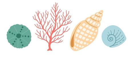 illustration vectorielle coquillage et corail, couleur simple, design plat vecteur