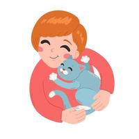 personnes et animaux de compagnie, fille heureuse avec chat, illustration vectorielle vecteur