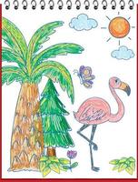 flamant rose dessiné à la main pour enfants vecteur