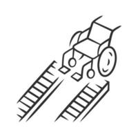 icône linéaire de rampe pour fauteuil roulant. dispositif pour personnes handicapées physiques. transports en milieu urbain. illustration de la ligne mince. symbole de contour. dessin de contour isolé de vecteur. trait modifiable vecteur