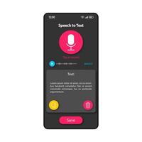 modèle de vecteur d'interface smartphone générateur de messages texte. mise en page de conception de couleur de page d'application mobile. écran de transformation de la parole en texte. interface utilisateur plate pour l'application. convertisseur de phrases parlées affichage du téléphone