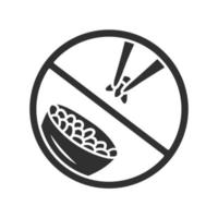 pas d'icône de glyphe de régime de riz. pas d'étiquette de plat de glucides. symbole de silhouette de nourriture à faible teneur en calories. perte de poids et alimentation saine. espace négatif. bol avec repas et baguettes vector illustration isolée