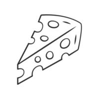 icône linéaire de morceau de fromage. illustration de ligne mince de produit laitier. tranche de triangle de cheddar. collation naturelle. fromage à pâte dure suisse avec des trous. symbole de contour. dessin de contour isolé de vecteur. trait modifiable vecteur