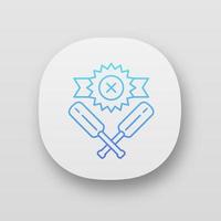 icône de l'application de défaite de cricket. résultat total du jeu. défaite au championnat. marque de perdant, chauves-souris. jeu terminé. bataille d'équipe terminée. interface utilisateur ui ux. applications web ou mobiles. illustrations vectorielles isolées vecteur