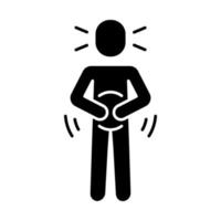 icône de glyphe de douleur abdominale. problème du système digestif. intoxication alimentaire, symptôme d'allergie. symbole de la silhouette. espace négatif. spasmes menstruels, crampes menstruelles. illustration vectorielle isolée vecteur