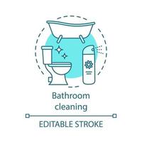 icône de concept de nettoyage de salle de bain. illustration de la ligne mince de l'idée de nettoyage à la maison. laver, essuyer, épousseter. désencombrement. bain et lavage des toilettes. dessin de contour isolé de vecteur. trait modifiable vecteur