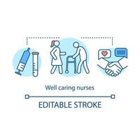 icône de concept d'infirmières bienveillantes. thérapie. programme de réhabilitation. service infirmier. illustration de la ligne mince de l'idée de bénévolat médical. dessin de contour isolé de vecteur. trait modifiable vecteur