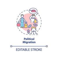 icône de concept de migration politique. échapper aux problèmes. raison de quitter la patrie idée abstraite illustration en ligne mince. dessin de contour isolé. trait modifiable. arial, myriade de polices pro-gras utilisées vecteur