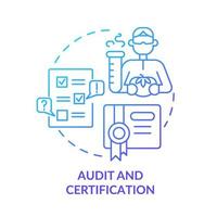 icône de concept de dégradé bleu d'audit et de certification. illustration de la ligne mince de l'idée abstraite du service de test. contrôle et vérification. dessin de contour isolé. une myriade de polices pro-bold utilisées vecteur