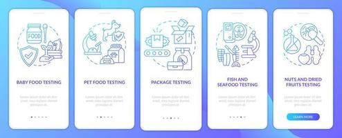 mesurer l'écran de l'application mobile d'intégration du dégradé bleu de la qualité des aliments. pas à pas en 5 étapes pages d'instructions graphiques avec des concepts linéaires. ui, ux, modèle d'interface graphique. une myriade de polices pro-gras régulières utilisées vecteur