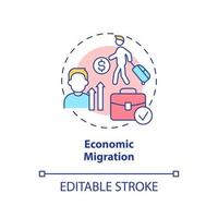 icône de concept de migration économique. déménager pour trouver du travail. raison de la réinstallation idée abstraite illustration en ligne mince. dessin de contour isolé. trait modifiable. arial, myriade de polices pro-gras utilisées vecteur