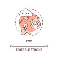 icône de concept de terre cuite ptsd. illustration de la ligne mince de l'idée abstraite du trouble psychologique de l'enfant. état de santé mentale. dessin de contour isolé. trait modifiable. arial, myriade de polices pro-gras utilisées vecteur