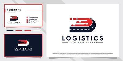 création de logo de livraison logistique avec concept créatif et conception de carte de visite vecteur premium