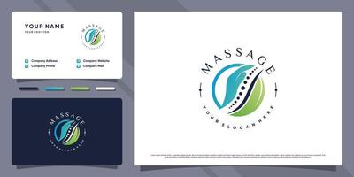 création de logo de massage créatif avec concept unique et conception de carte de visite vecteur premium