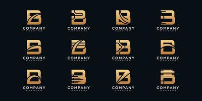 ensemble de création de logo monogramme créatif lettre initiale b avec vecteur premium de couleur de style doré