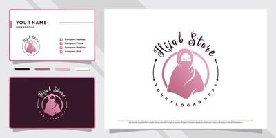 logo de magasin hijab de mode musulmane avec concept unique et conception de carte de visite vecteur premium