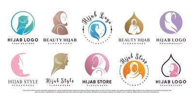 ensemble de création de logo hijab pour femme musulmane avec élément créatif vecteur premium