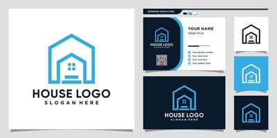 inspiration de conception de logo de maison avec style d'art en ligne et conception de carte de visite vecteur premium