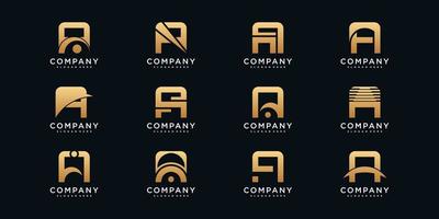ensemble de création de logo monogramme créatif lettre initiale a avec vecteur premium de couleur de style doré