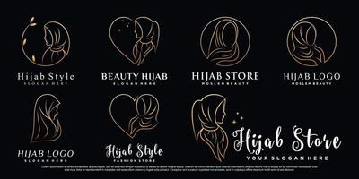 logo de jeu d'icônes de magasin hijab ou hijab de beauté avec style d'art en ligne et vecteur premium de concept créatif