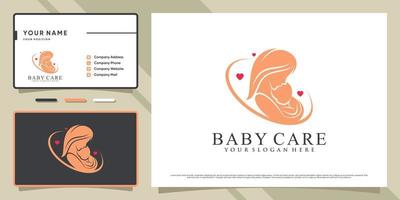 logo de soins pour bébés avec élément créatif et conception de carte de visite vecteur premium