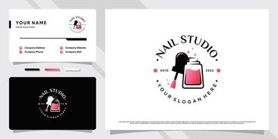 logo de studio d'ongles avec concept moderne créatif et conception de carte de visite vecteur premium