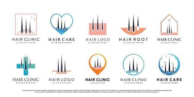 ensemble de conception de logo de clinique capillaire avec élément créatif vecteur premium