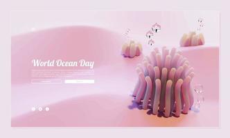 modèle de page web de la journée mondiale de l'océan avec illustration 3d d'anémone