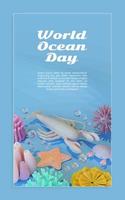 modèle d'affiche de la journée mondiale de l'océan avec illustration 3d de homard vecteur