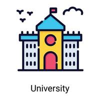 icône de ligne de couleur de bâtiment universitaire isolé sur fond blanc vecteur