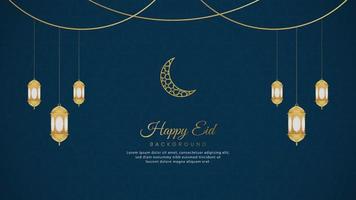 joyeux eid fond de luxe bleu arabe islamique avec motif géométrique et bel ornement avec des lanternes vecteur