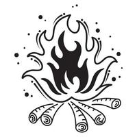 icônes de feu dessinées à la main. jeu de vecteurs d'icônes de flammes de feu. feu de croquis de doodle dessinés à la main, dessin noir et blanc. symbole de feu simple. vecteur