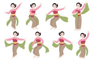 fille personnage illustration danse jaipong vecteur plat