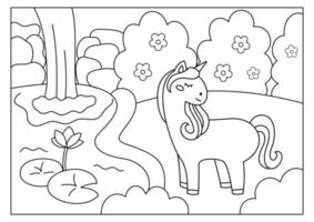 page de coloriage licorne pour enfants illustration vectorielle vecteur