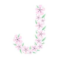 alphabet botanique floral. lettre de monogramme vintage dessiné à la main j. lettre avec plantes et fleurs. lettrage de vecteur isolé sur blanc