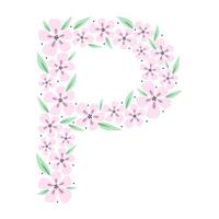 alphabet botanique floral. lettre de monogramme vintage dessiné à la main p. lettre avec plantes et fleurs. lettrage de vecteur isolé sur blanc