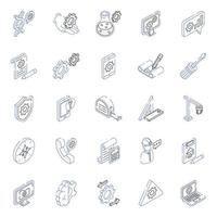 ensemble d'icônes isométriques de contour d'ingénierie vecteur