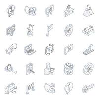 icônes isométriques de contour d'affaires et de réalisation vecteur