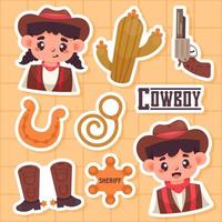 mignon, cowboy, sauvage, ouest, autocollant, concept vecteur