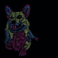 chien husky sibérien pet ligne pop art potrait logo coloré design avec fond sombre vecteur